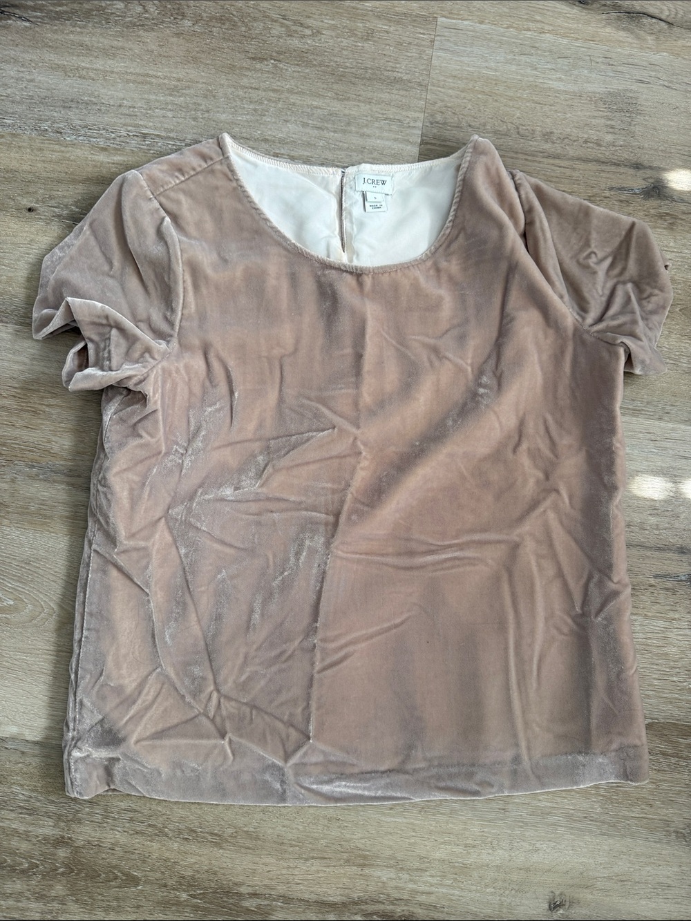 J. Crew Velvet Short-Sleeve Top in Blush Pink